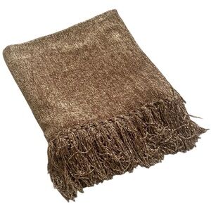 Pier 1 Imports Chenille Throw Blanket, Brown with Fringe, 50x60", Gently Used